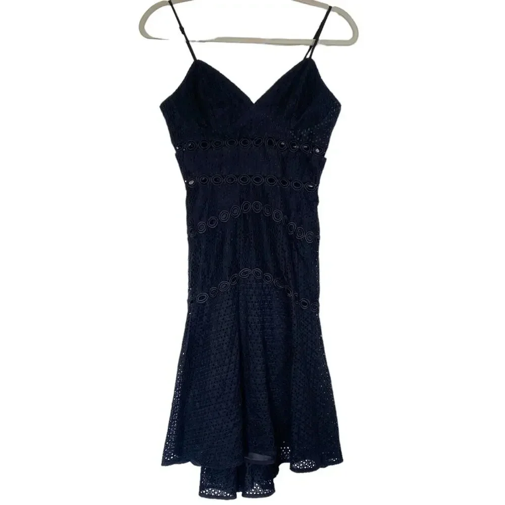 BARDOT Ariana Black Eyelet Crochet Lace Midi Dress Size 4 LBD Cocktail Party - Picture 2 of 9